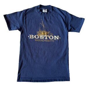 Vtg 90's Boston Graphic T-Shirt Womens M Blue & Gold Single Stitch Sailing